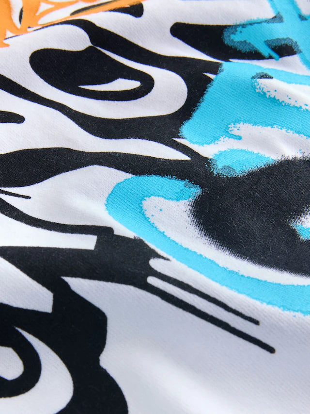 |BigGirl| Conjunto De Camiseta e Leggings Oversized Grafite Branco/Azul (3-16 anos)