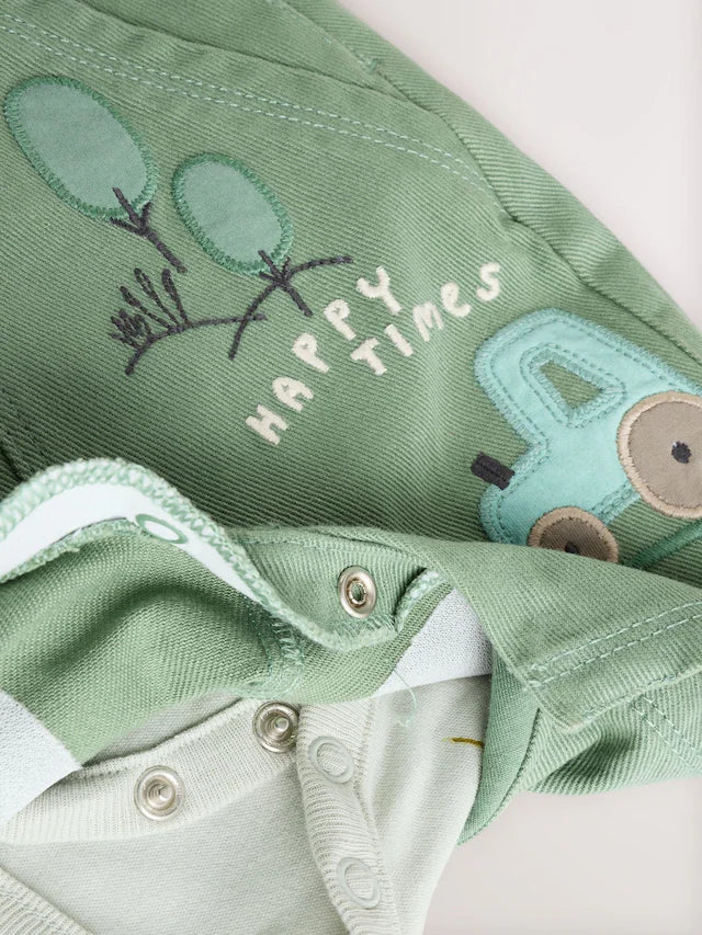 |BabyBoy| Conjunto De Macacão e Macacão Infantil Green Farm (0 meses a 2 anos)