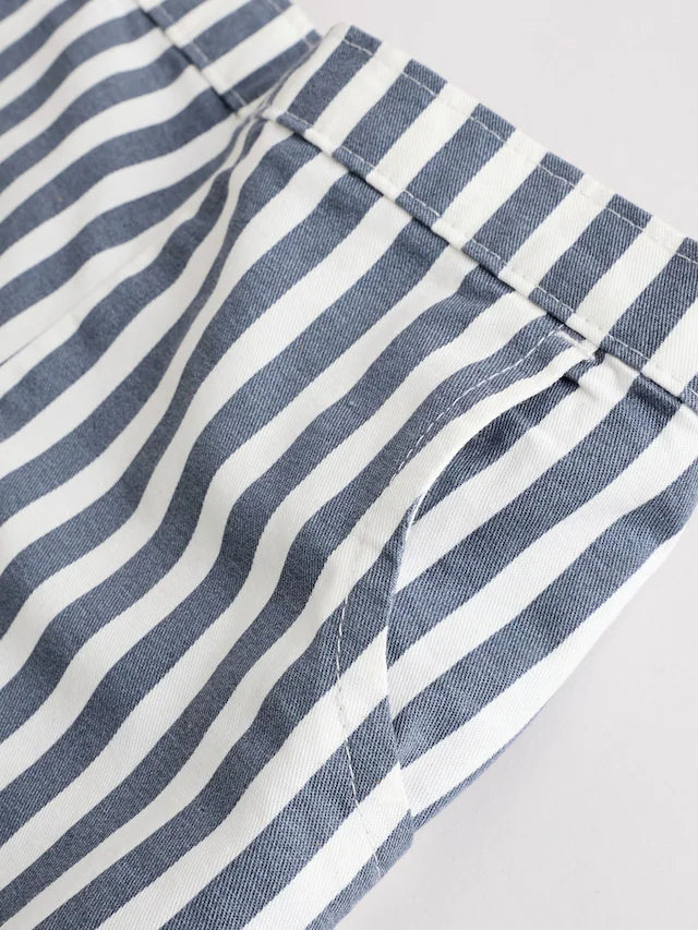 |BabyBoy| Conjunto De Blusa e Short De Malha Listrado Azul Marinho Para Bebê (0 meses a 2 anos)