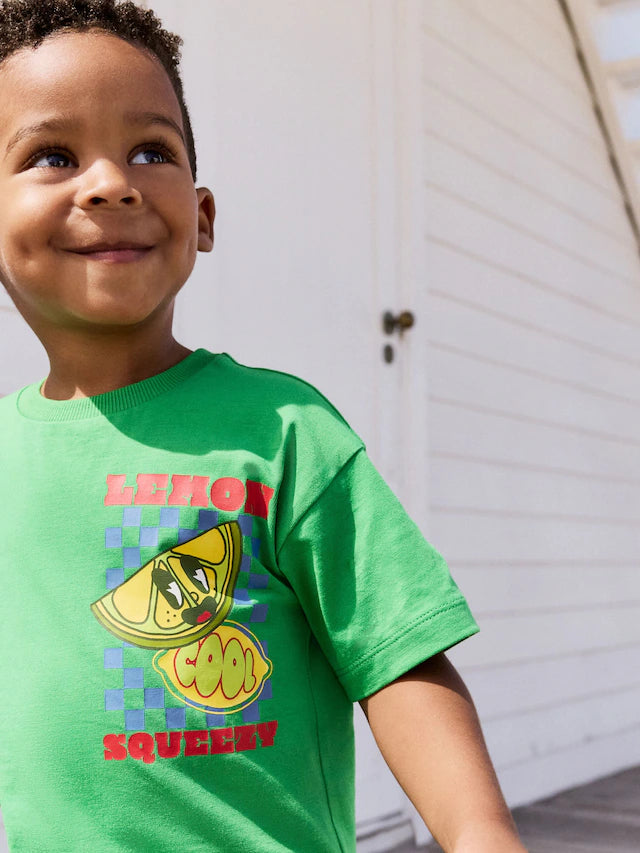 |Boy| Camiseta Com Estampa De Manga Curta e Costas Espreguiçosa Verde Limão (3 meses a 7 anos)