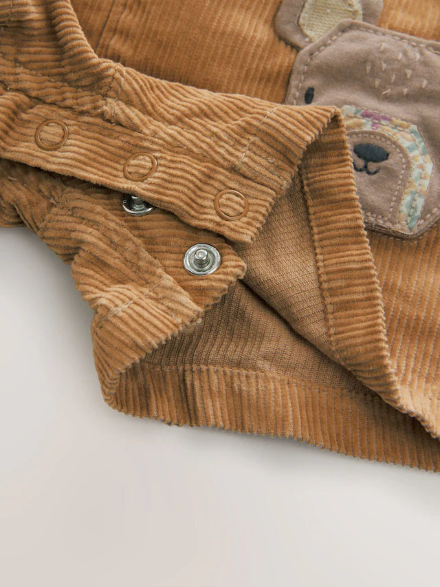 |Girl| Conjunto De Macacão De Veludo Cotelê Marrom Com Estampa De Urso (3 meses a 7 anos)