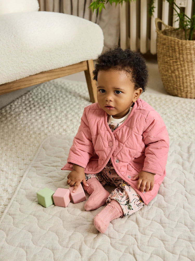 BabyGirl| Jaqueta Leve Acolchoada De Nylon Rosa Para Bebê (0 meses a
