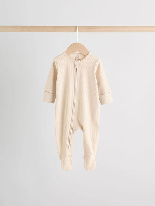 |BabyBoy| Pacote Com 3 Macacões De Dormir Com Zíper Bidirecional Bege Para Bebês (0 a 2 anos)