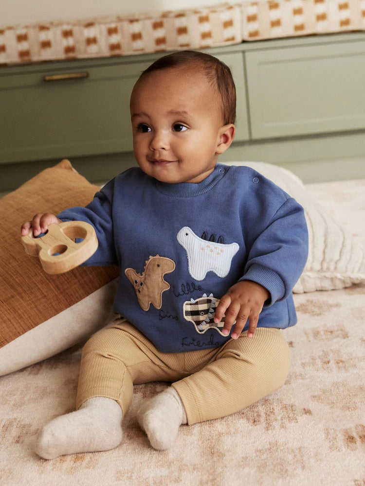 BabyBoy| Conjunto De Moletom e Leggings Blue Dino Baby (0 meses a 3 a