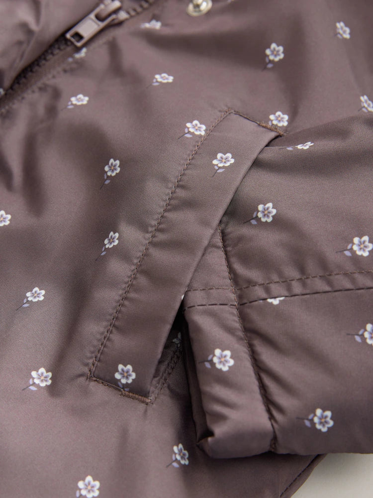 |Girl| Casaco Marrom Chocolate Resistente Ao Banho Com Gola De Babados (3 meses a 7 anos)