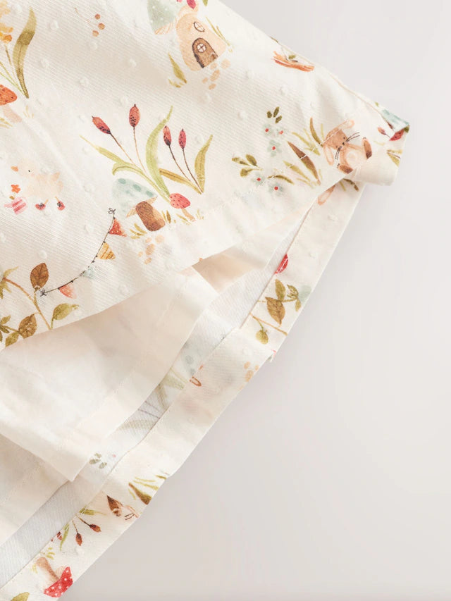 |BabyGirl| Vestido De Bebê Com Estampa Floral Creme e Gola De Personagem (0-18 meses)