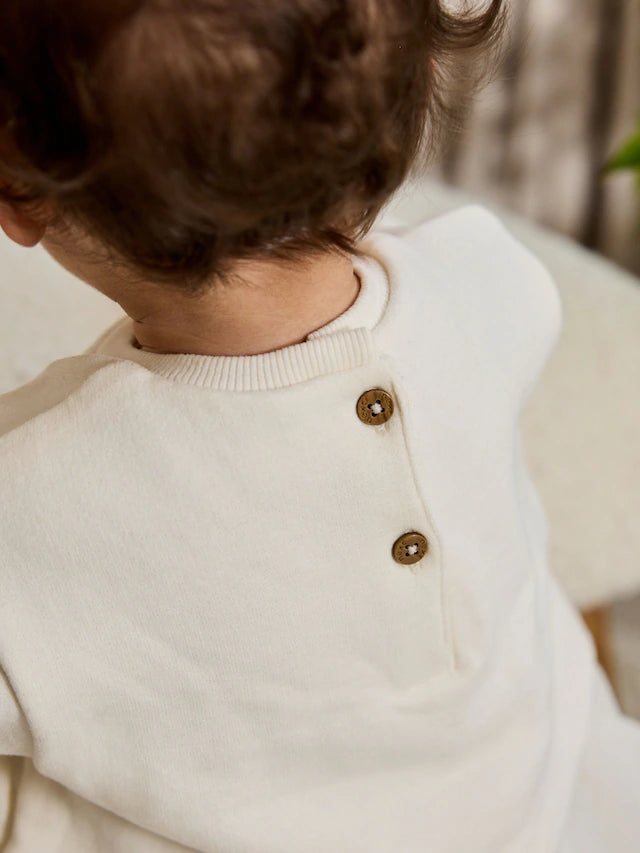 |BabyGirl| Vestido Branco De Malha Twofer Para Bebê (0 meses a 2 anos)