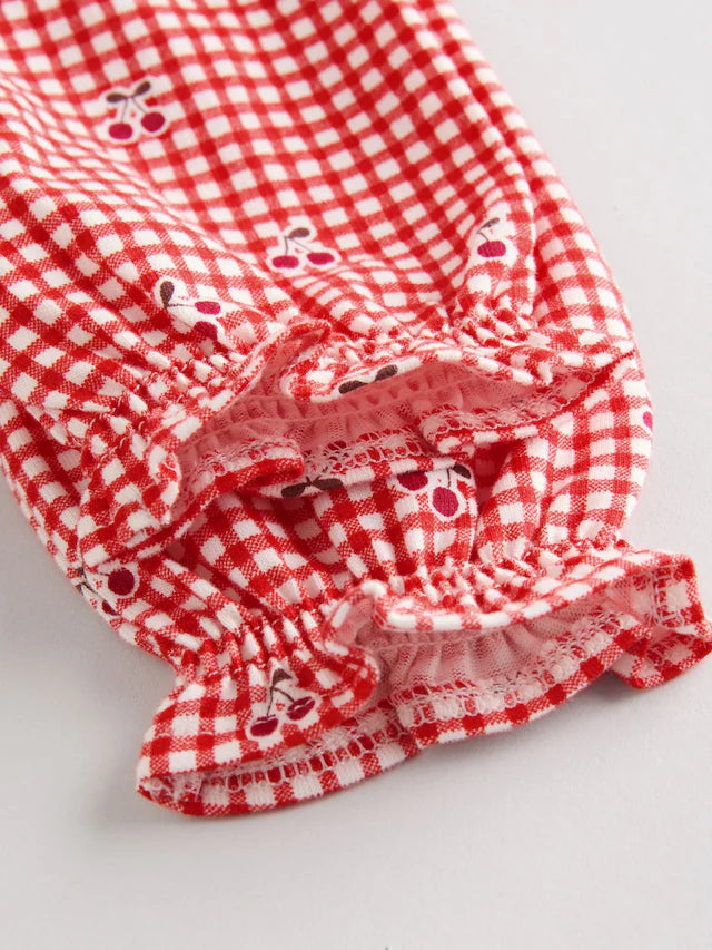 |BabyGirl| Vestidos De Malha Xadrez Para Bebês, Creme, Urso/Cereja Vermelha, Pacote com 2 (0 meses a 2 anos)