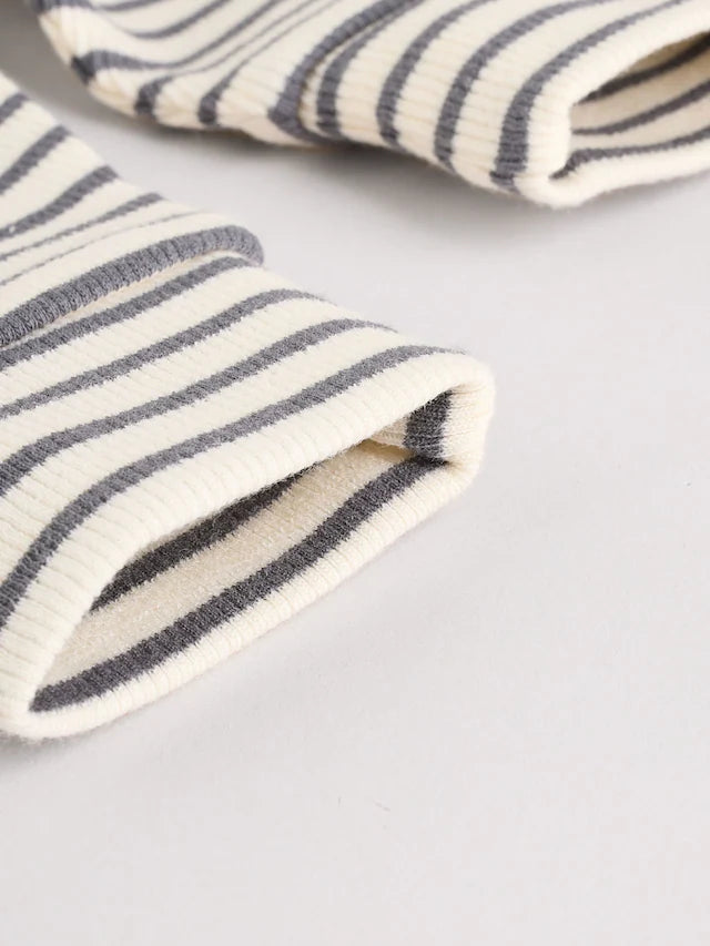 |BabyGirl| Conjunto De Blusa e Leggings De Manga Comprida Com Listras Creme Bunny Baby