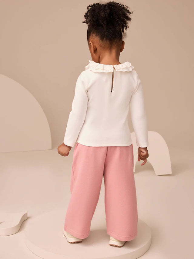 |Girl| Blusa Branca De Manga Comprida Com Gola (3 meses a 7 anos)