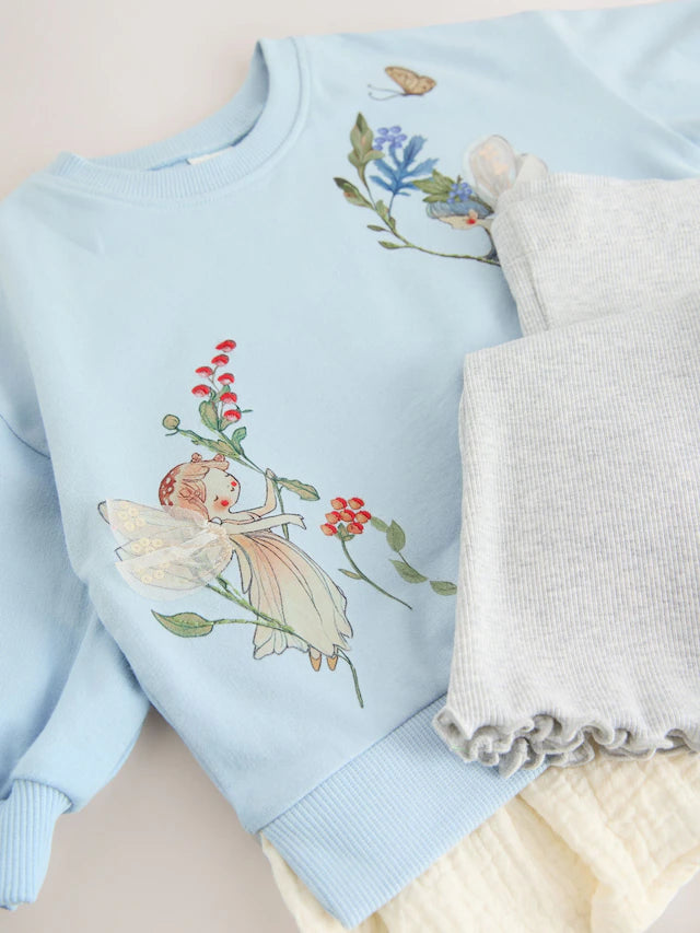 |Girl| Conjunto De Blusa e Leggings De Manga Comprida Blue Fairy (3 meses a 7 anos)