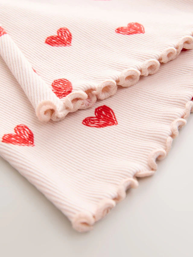 |Girl| Legging Flare Rosa Claro com Coração e Canelado (3 meses a 7 anos)