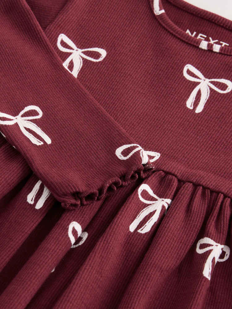 |Girl| Vestido Canelado De Manga Comprida Cor De Vinho (3 meses a 7 anos)