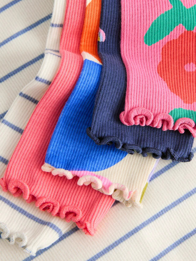 |Girl| Blusas Caneladas De Manga Comprida Rainbow Spot, Pacote Com 5 (3 meses a 7 anos)