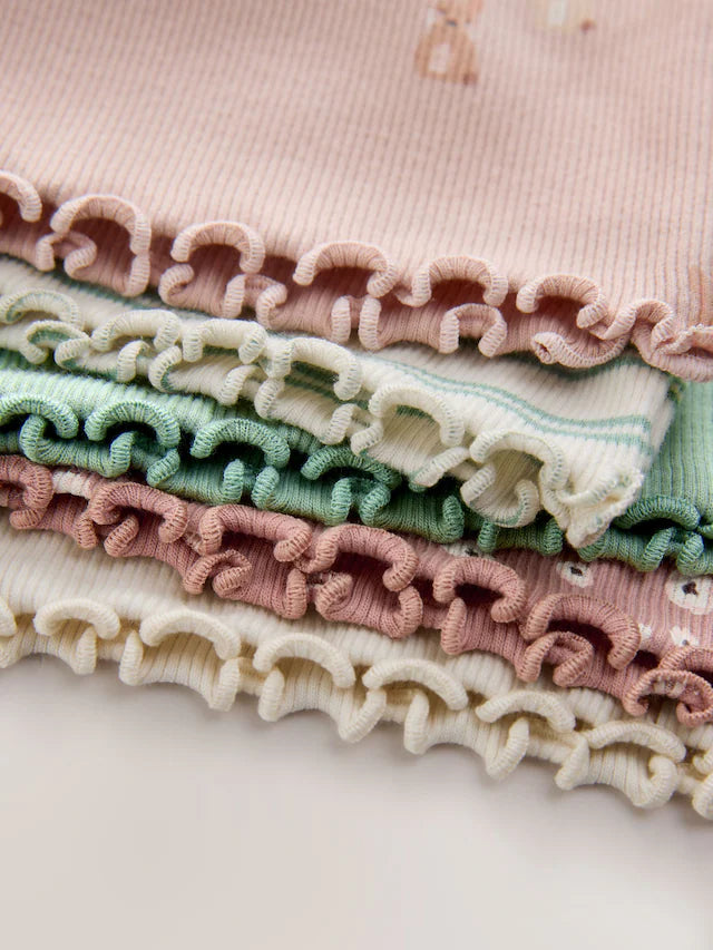 |Girl| Blusas Caneladas De Manga Comprida Neutras, Pacote Com 5 (3 meses a 7 anos)