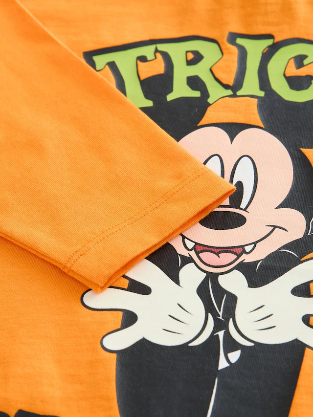 |Boy| Camiseta Laranja De Manga Comprida Do Mickey Mouse Halloween (3 meses a 8 anos)
