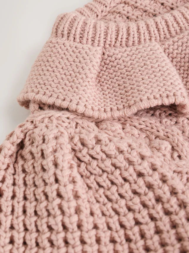 |BabyGirl| Cardigan De Bebê Com Gola De Babados e Tricô Rosa (0 meses a 2 anos)