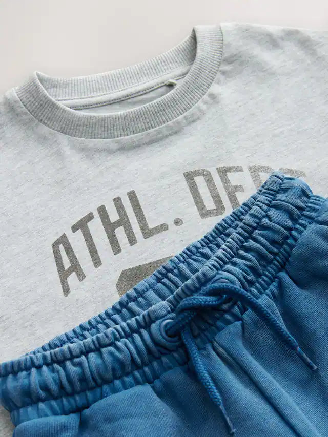 |Boy| Conjunto De Camiseta De Manga Curta Cinza/Azul e Shorts Utilitários (3 meses a 7 anos)