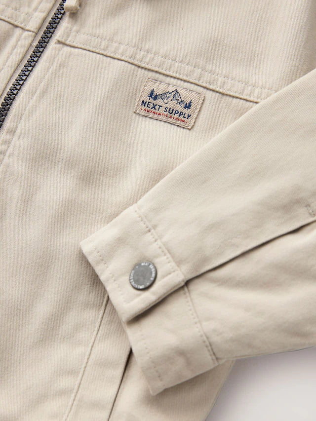 |Boy| Jaqueta Bomber De Lona Com Gola De Cordão Creme (3 meses a 7 anos)