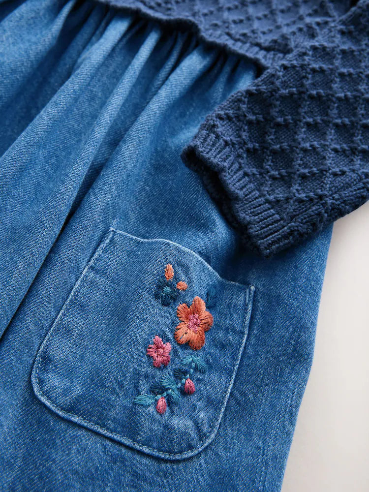 |Girl| Vestido Jeans Azul De Malha (3 meses a 7 anos)