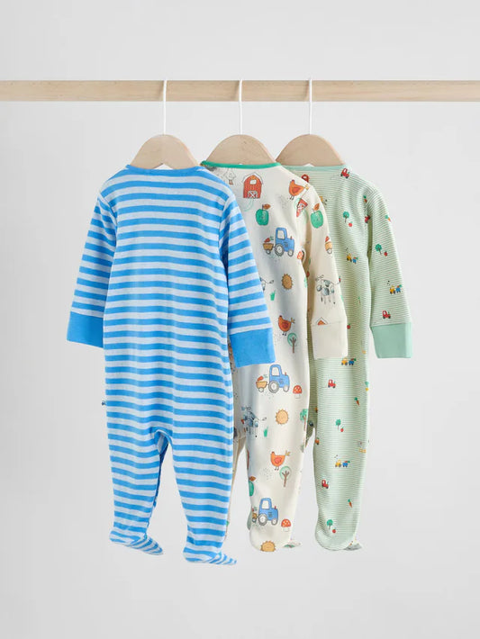 |BabyGirl| Pacote Com 3 Macacões Bordados Azuis Para Bebês (0 a 2 anos)