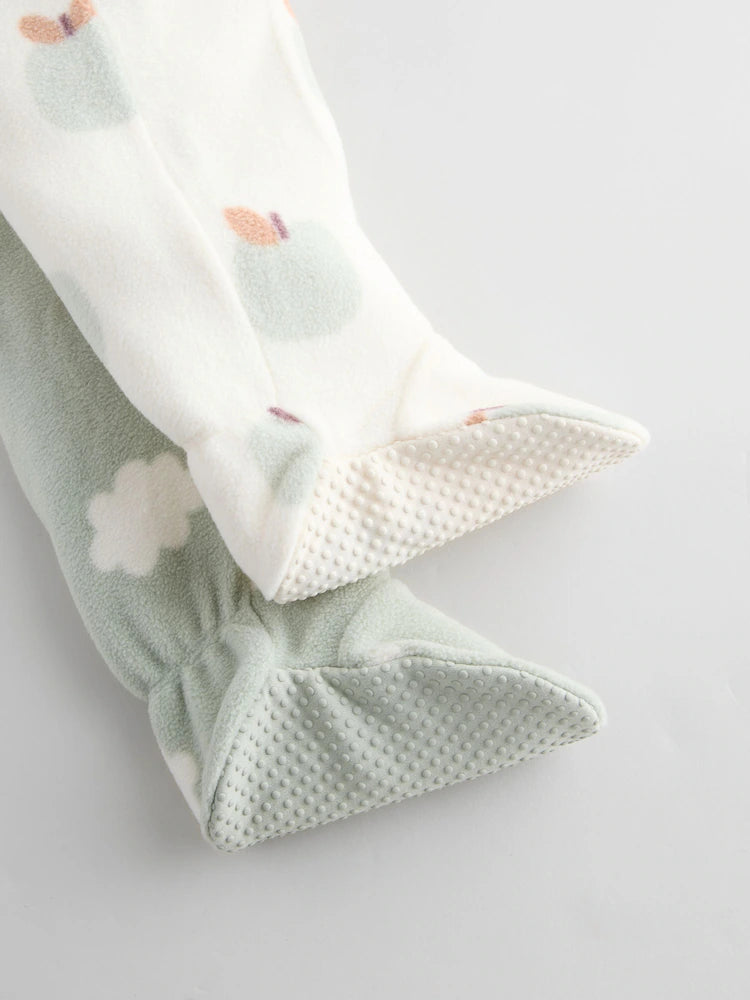 |BabyBoy| Macacão De Microfibra Sage Green Baby Com Zíper Bidirecional, Pacote com 2