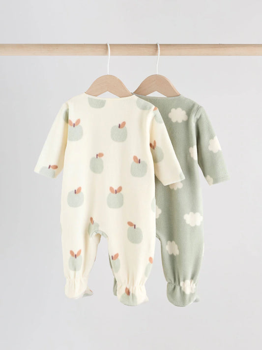 |BabyBoy| Macacão De Microfibra Sage Green Baby Com Zíper Bidirecional, Pacote com 2