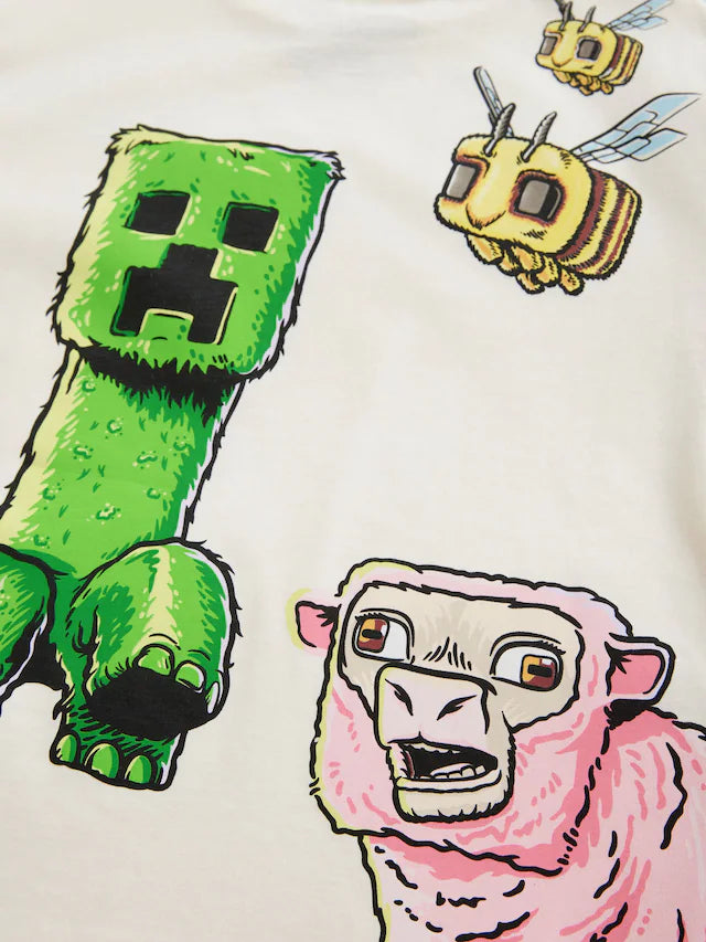 |BigGirl| Camiseta Grande Creme Com Estampa Gráfica e Licença Minecraft 100% Algodão (3-16 anos)