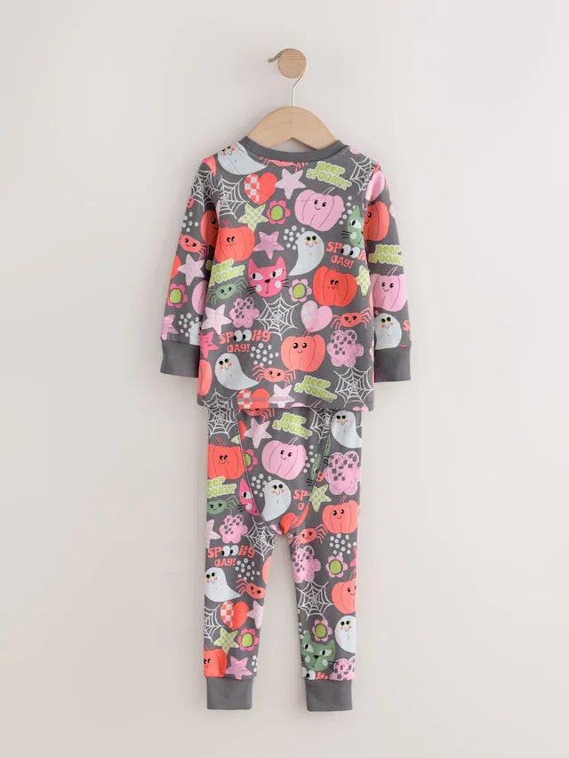 |Girl| Pijama de Halloween Com Estampa De Fantasma e Abóbora Cinza (9 meses a 12 anos)