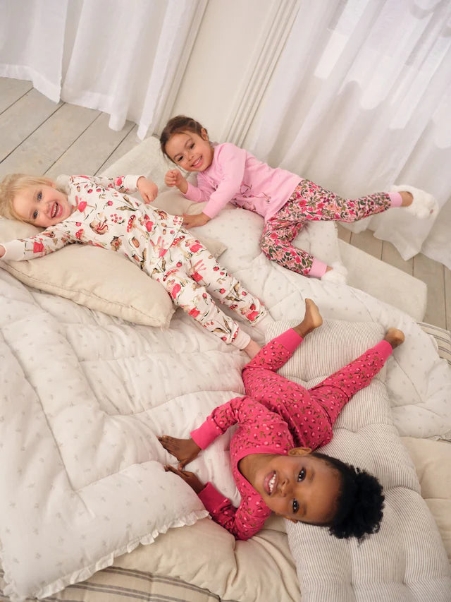 |Girl| Pijama Snuggle Com Apliques Florais Vermelho/Rosa, Pacote com 3 (9 meses a 8 anos)