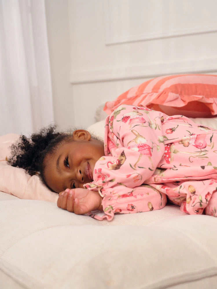 |Girl| Pijama Com Estampa De Rato Rosa e Botões Trançados (9 meses a 10 anos)