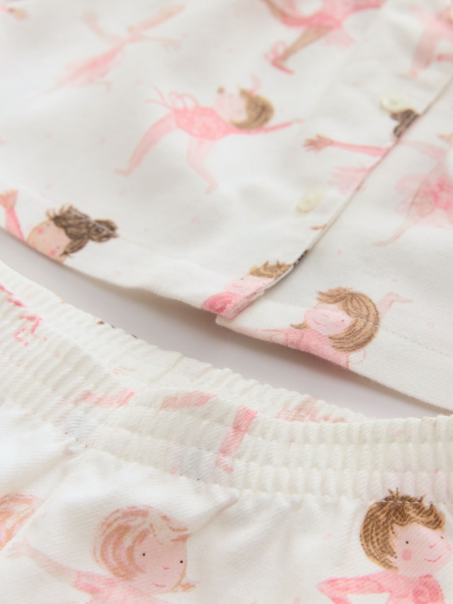 |Girl| Pijama Bailarina Cru/Rosa Com Botões Trançados (9 meses a 10 anos)