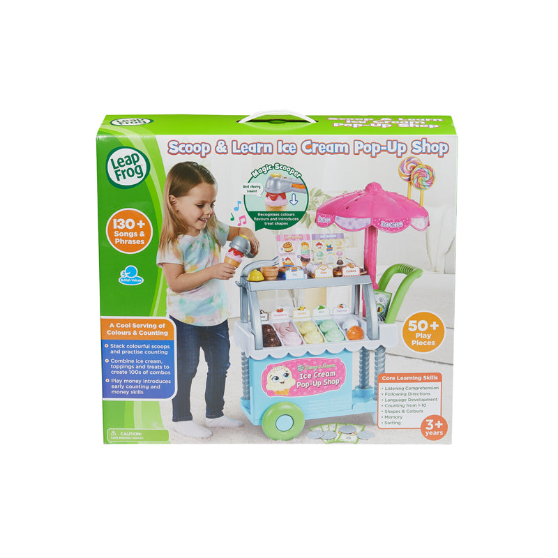 LeapFrog Scoop & Learn Ice Cream Pop-Up Shop Conjunto de faz de conta com concha de sorvete, jogos educativos e muito mais
