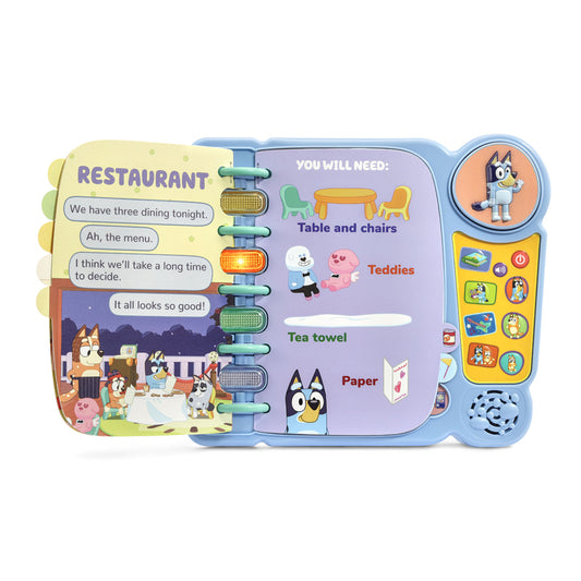 Vtech Livro de Jogos Bluey's Bingo, botões para Papai e Mamãe