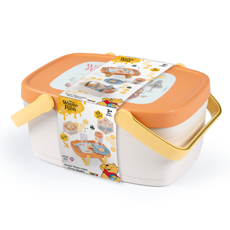 Winnie the Pooh Conjunto de Brinquedo de Faz de Conta Smoby Disney – Cesta de Piquenique 2 em 1 com 15 Acessórios (Mesa, Comida, Pratos e Talheres) – Fabricado na França