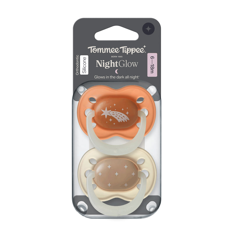 Tommee Tippee Chupeta Night Glow 0-6 meses, pacote com 2 unidades
