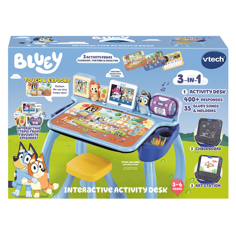 Mesa de Atividades e Aprendizado Interativo VTech Bluey com Banqueta – Brinquedo com Funções de Toque, Música e Arte (Para crianças de 3 a 6 anos)