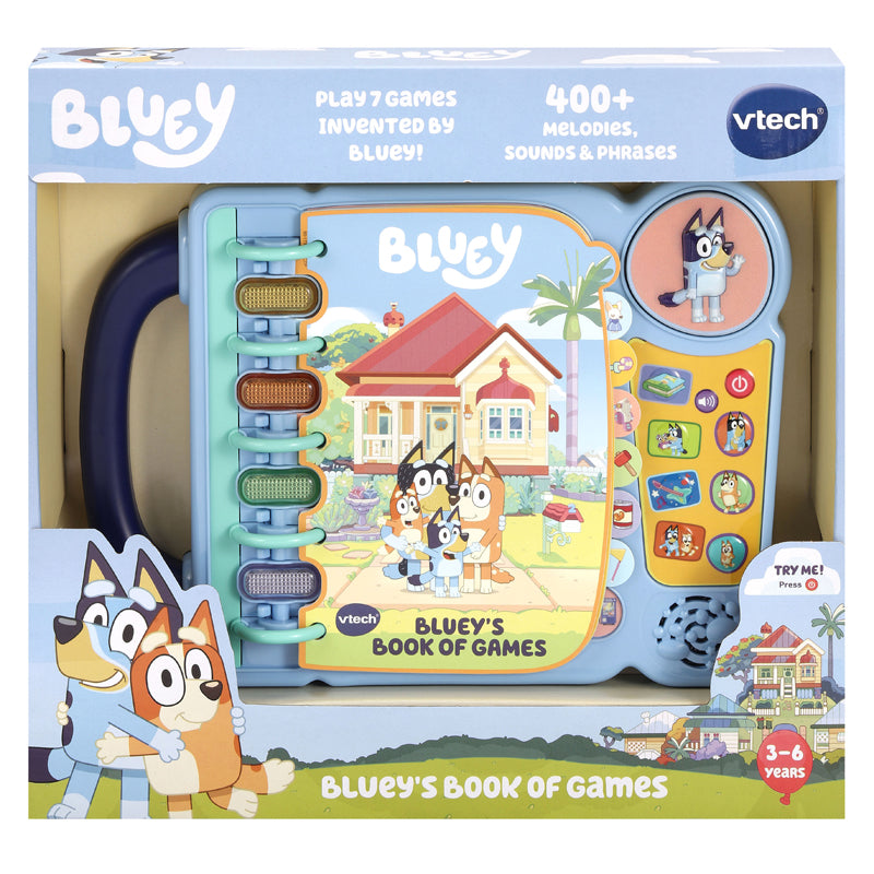 Vtech Livro de Jogos Bluey's Bingo, botões para Papai e Mamãe
