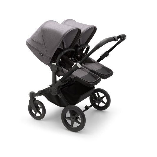 Bugaboo Carrinho de Bebê Donkey 5 Twin – Capota de Sol e Tecidos na cor Grey Melange, Base Preta, Carrinho Duplo Lado a Lado, Todo-Terreno e Confortável