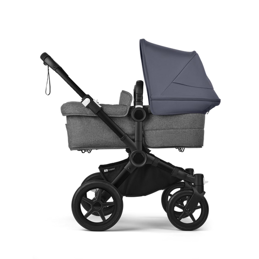 Bugaboo Carrinho Donkey 5 Twin – Capota Stormy Blue, Tecidos Grey Melange e Base Preta, Design Lado a Lado