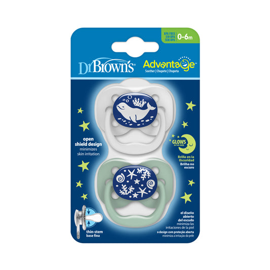 Dr Brown's Advantage Glow in the Dark Chupeta Azul 0-6m 2Pk