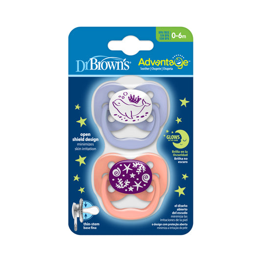 Dr Brown's Advantage Glow in the Dark Chupeta Rosa 0-6m 2Pk