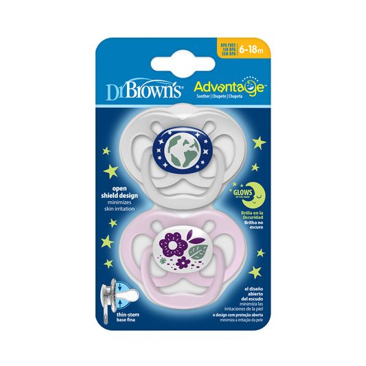 Dr Brown's Advantage Glow in the Dark Chupeta Rosa 6-18m 2Pk