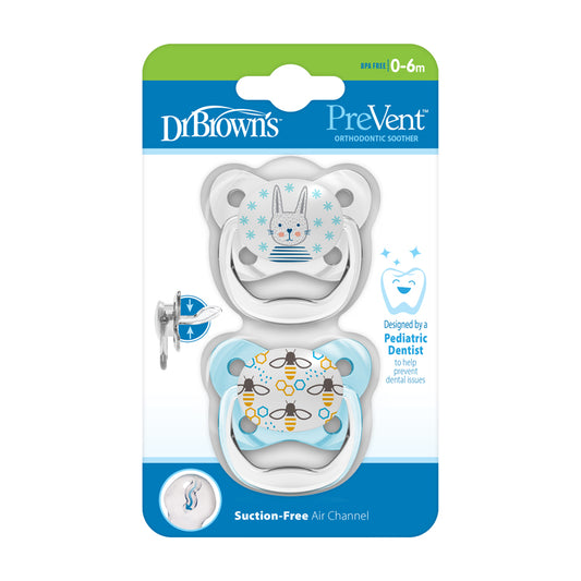 Dr Brown's PreVent Butterfly Chupetas Azul 0-6m esterilizador seguro sem BPA 2Pk