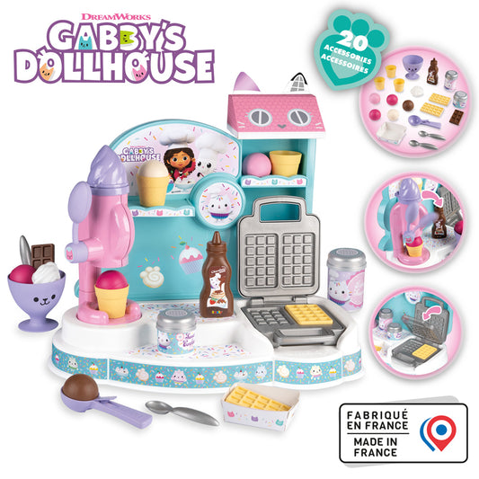 Gabby" Conjunto de Brinquedo de Faz de Conta "Fábrica de Sorvete da com 20 Acessórios e Brinquedo de Máquina de Waffle