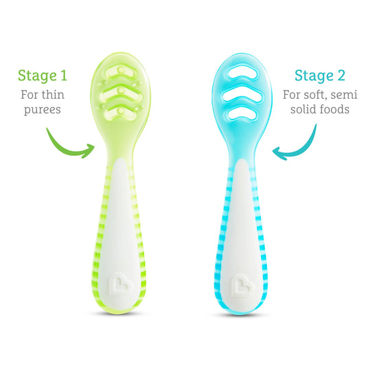 Munchkin Colheres Gentle Dip Multistage First, Azul e Verde, Pacote com 3