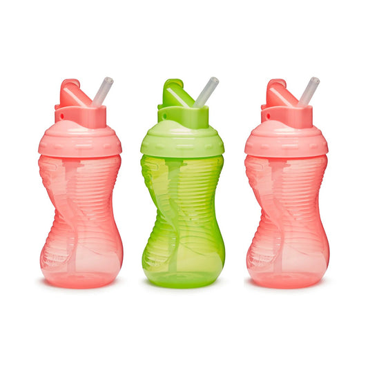 Munchkin Copo com canudo Mighty Grip rosa e verde, pacote com 3 unidades, 300ml