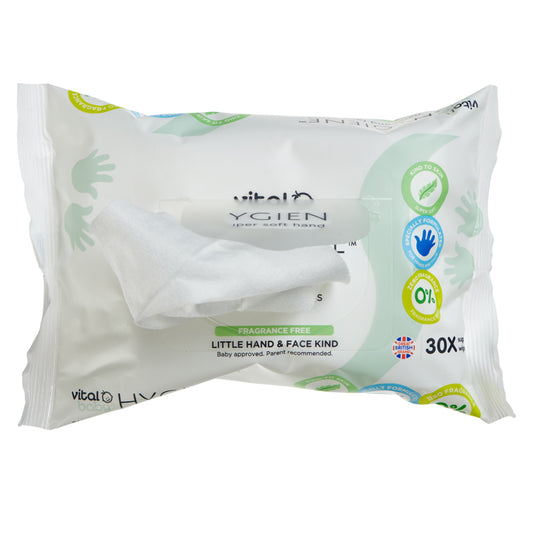 Vital Baby Lenços umedecidos super macios para mãos e rosto Hygiene - Sem fragrância, pacote com 30 unidades