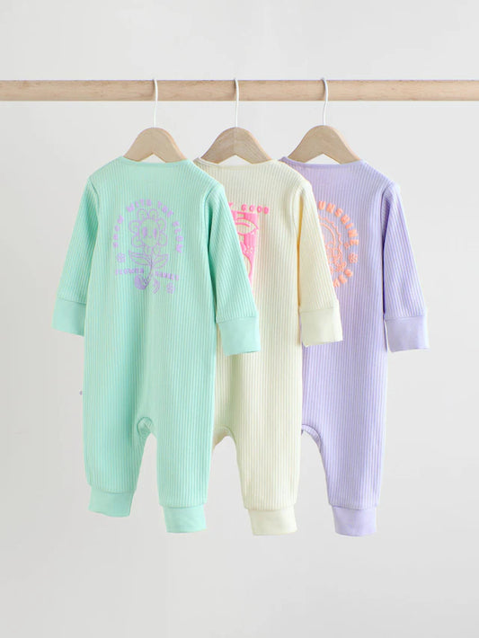 |BabyGirl| Conjunto De 3 Macacões Para Bebês Com Zíper Multidirecional 100% Algodão Sem Pés (0 meses a 3 anos)