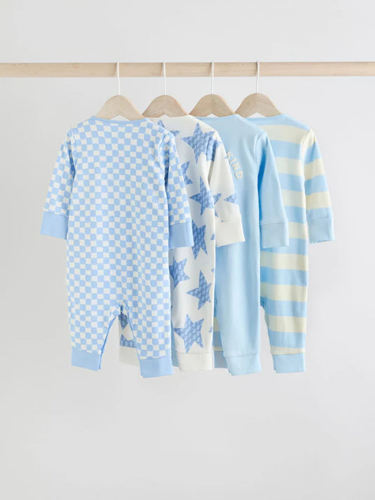 |BabyBoy| Conjunto De 4 Macacões Azuis 100% Algodão Star Baby Footless (0 meses a 3 anos)